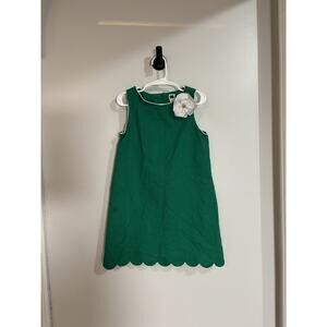 Janie and Jack Girls Sleeveless Dress Kelly Green Size 6 Scallop Hem White Trim